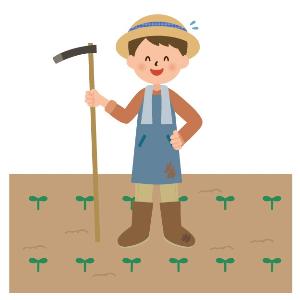 汗をかきながら農作業をする男性のイラスト
