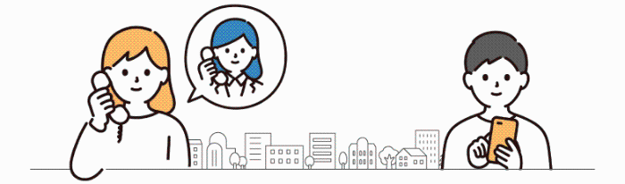 電話やスマートフォンのチャット・メールで相談する人のイラスト