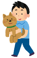 イヌを抱っこしている飼育者のイラスト