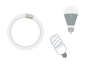 蛍光管、電球型蛍光管、LED電球のイラスト