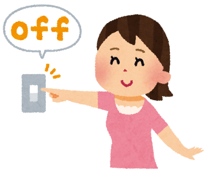 電気のスイッチをオフにする女性のイラスト