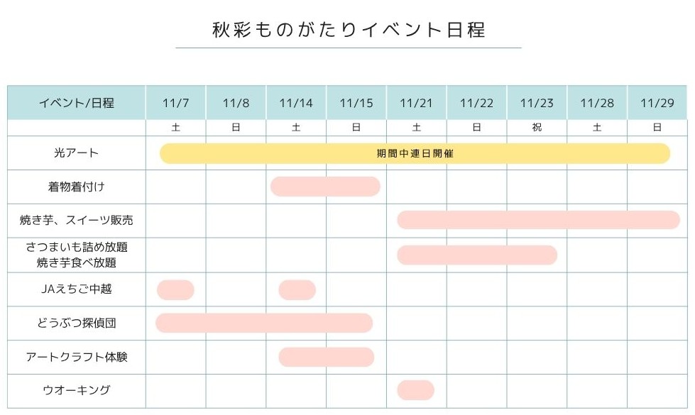 秋彩ものがたり2026のイベント日程。この後、詳細な説明が続きます