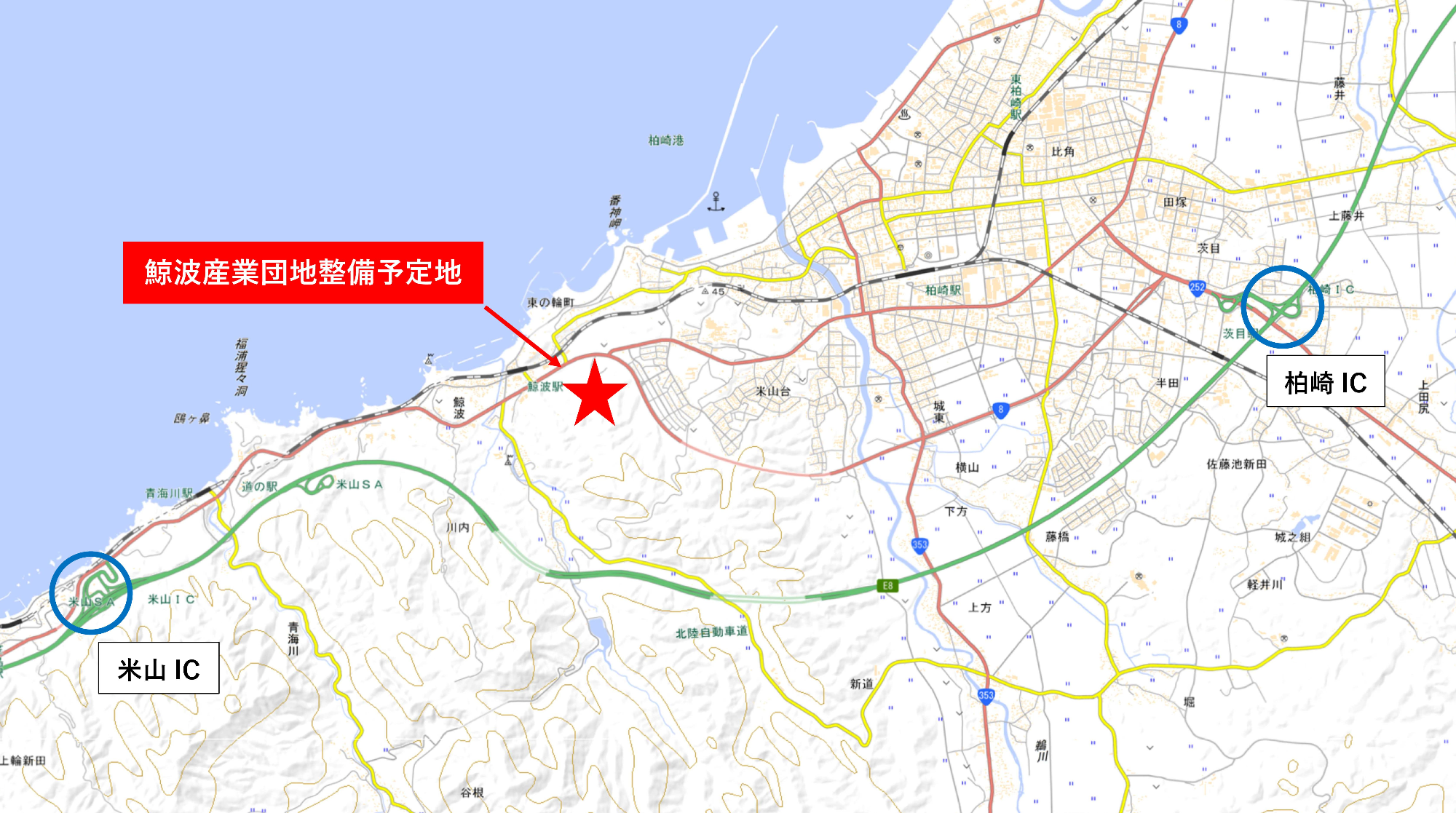 鯨波産業団地予定地の位置図です。