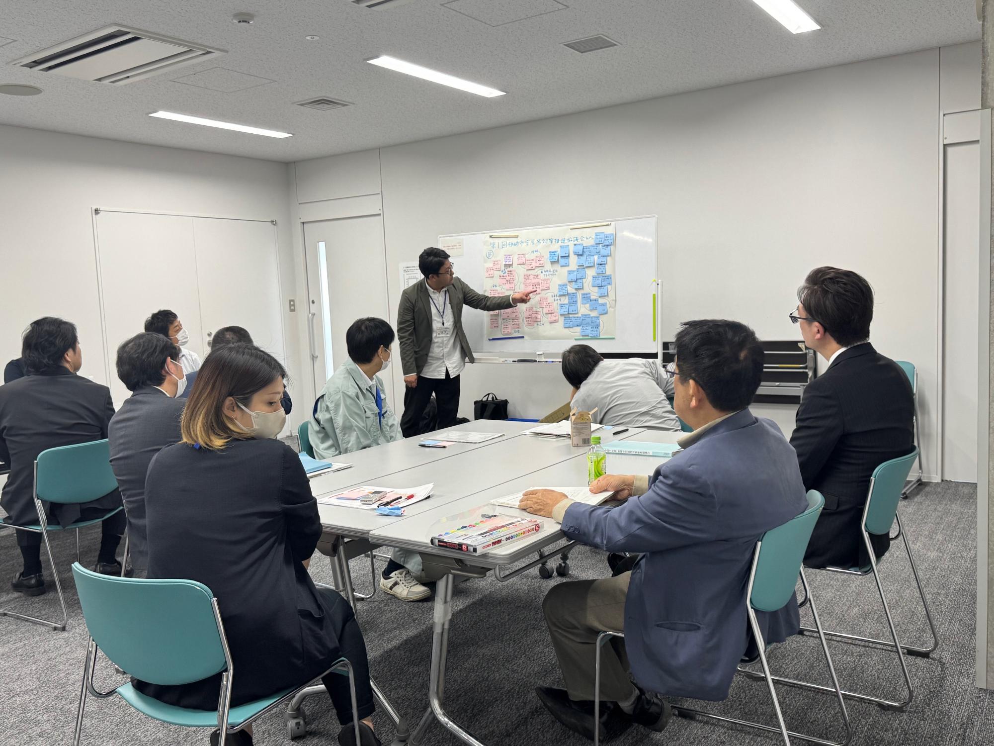 写真:第1回委員会の様子。空き家問題の現状と理想の状態について、委員と支援法人がワークショップを行っています。