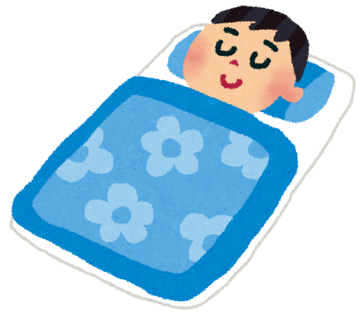布団で眠る男性のイラスト