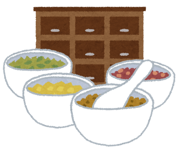 薬棚とすり鉢のイラスト