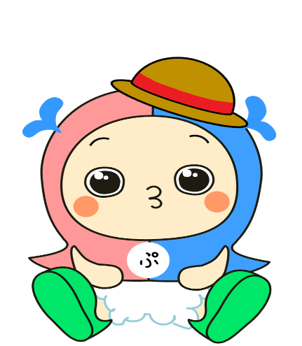 麦わら帽子をかぶった市民プラザマスコットキャラクターしみぷぅ