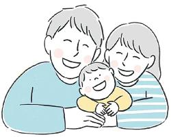 お子さんの両脇で微笑む夫婦のイラスト