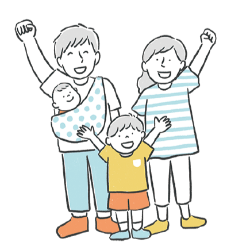 お母さんと男の子、赤ちゃんを抱っこしたお父さんの4人家族のイラスト