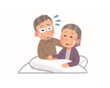 高齢女性を介護する高齢男性のイラスト