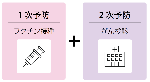 ワクチン接種(1次予防)とがん検診(2次予防)の組み合わせの大切さを示すイラスト