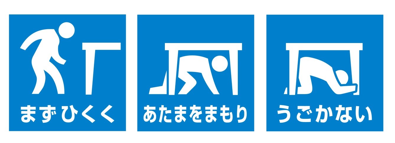 3種類の安全行動をイラストで簡単に示したもの。