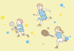 陸上やバレーボール、ソフトテニスを楽しむ子どもたちのイラスト