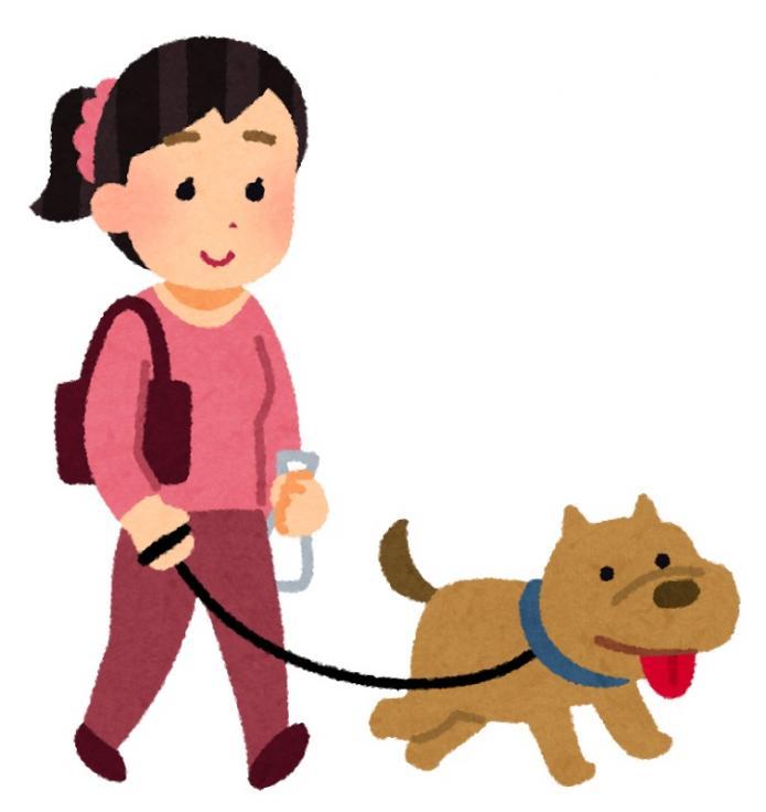 犬の散歩をしている女性のイラスト