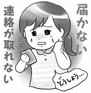 届かない、連絡が取れない、どうしよう…と不安そうな女性のイラスト