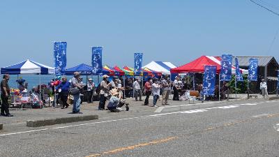 写真：石地海岸の近くで、たくさんの屋台などが出店している様子