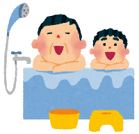 お風呂に入る家族の画像