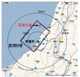 新潟県中越沖地震震源地と震源断層を示した位置図