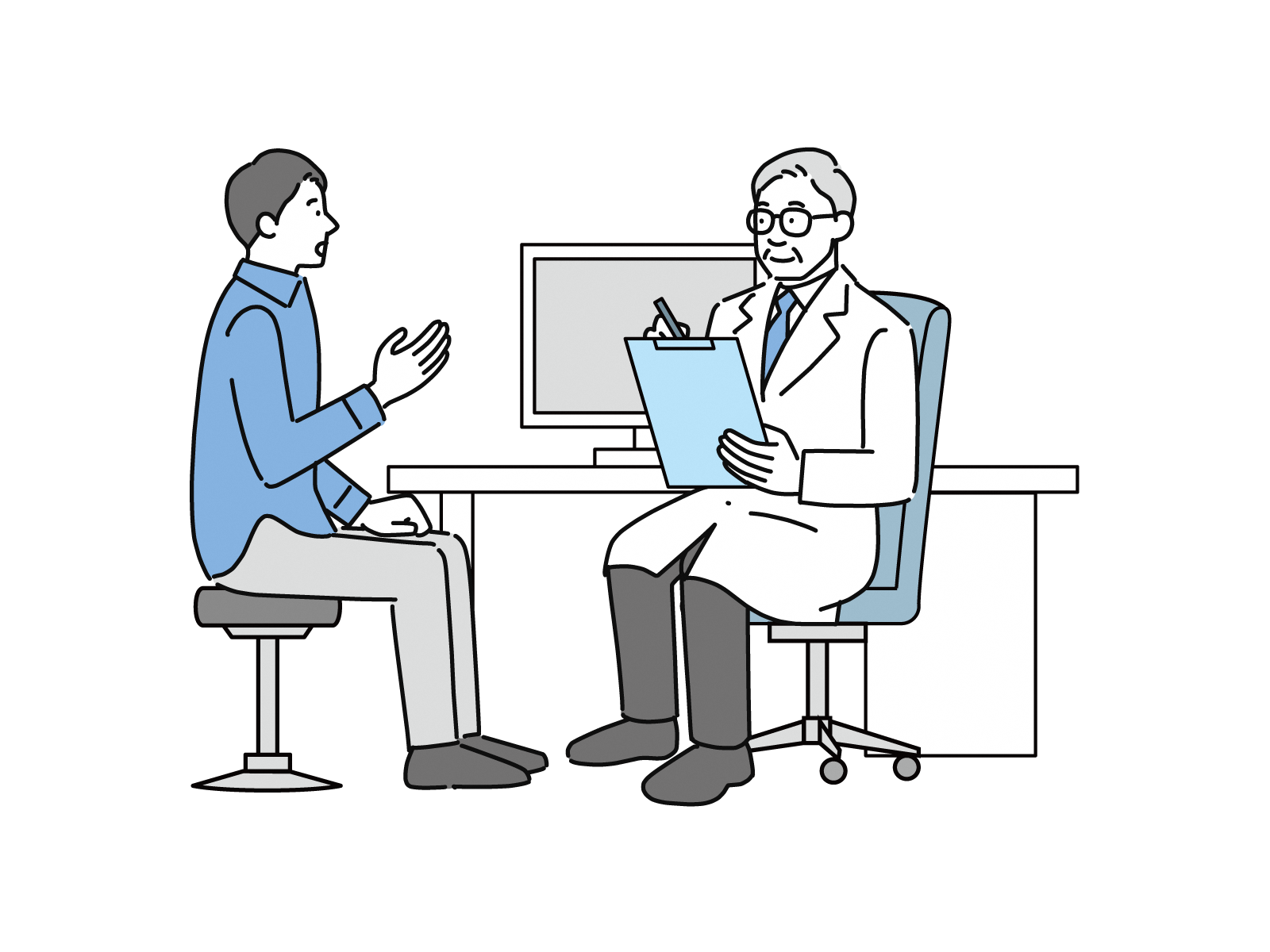 医者の問診を受けている男性のイラスト