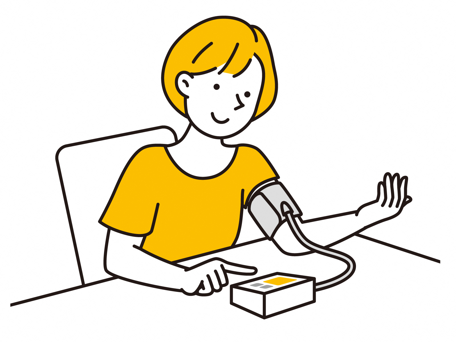 家庭用血圧計を使用する女性のイラスト