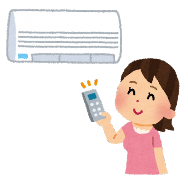 エアコンのスイッチを入れる女性のイラスト