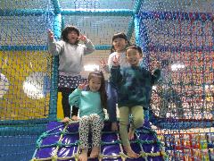 写真：大型遊具に登っているぱんだ1組の子どもたち