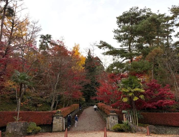 写真：11月25日の松雲山荘正門の様子。葉が落ち、枝の見える木が増えてきました。