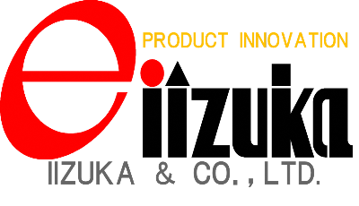 株式会社飯塚鉄工所の企業ロゴ。ローマ字のeが赤字で大きく書かれ、その後にiizukaと表記されています。