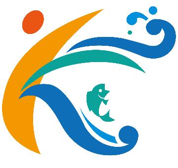 柏崎の「K」をモチーフに、波しぶきや魚、夕日などをあしらったデザインのロゴマーク