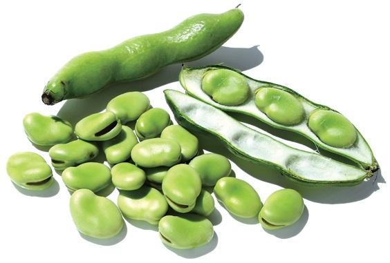 緑がきれいなそら豆。さやのままのものと、さやから出た豆の写真