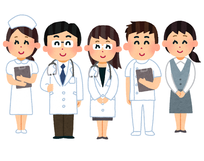 イラスト：医療従事者がチームになって待っている