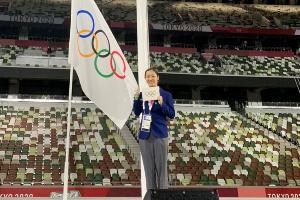 写真：オリンピック宣誓のリハーサルに臨む津崎審判員