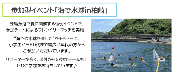 画像：毎年夏に笠島漁港で参加型の水球イベント「海で水球in柏崎」をやっています