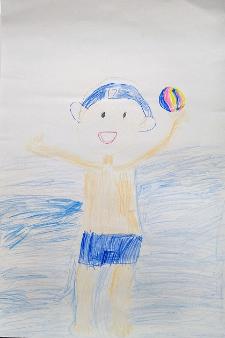 優秀賞：男子選手が水球でボールを持っている様子を描いた作品