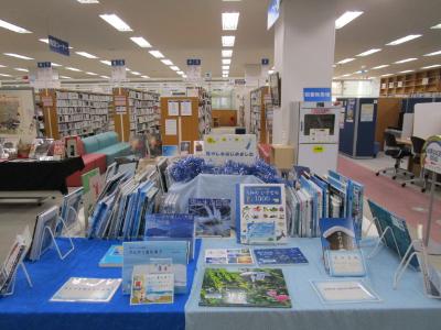 写真：特設コーナーの様子。4つのテーマごとに涼を感じられる資料を展示しています。