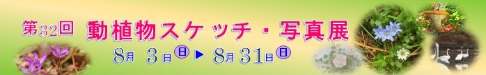 第32回動植物スケッチ・写真展（8月3日～31日開催）。クリックすると詳細ページに移動します