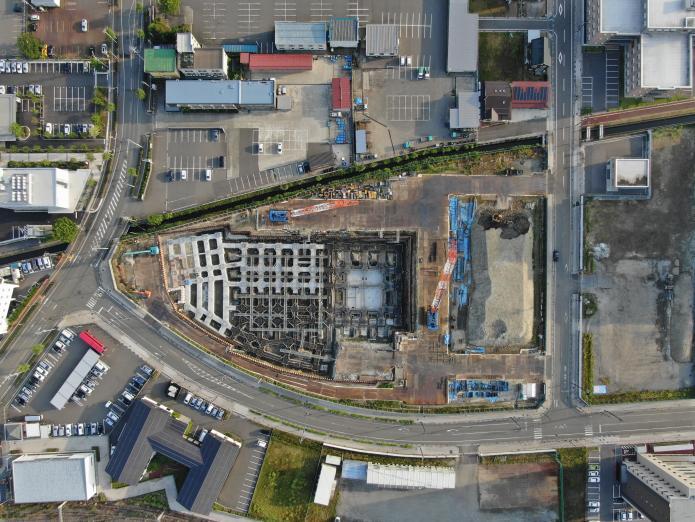 工事の様子を新庁舎敷地の真上より撮影した写真