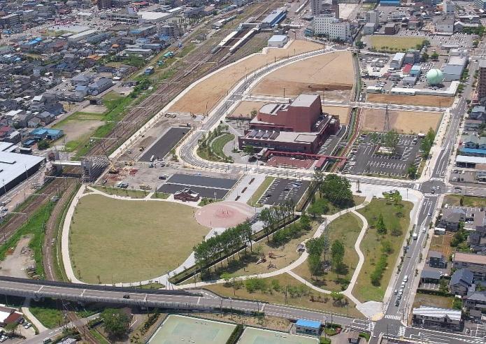 上空から見た新庁舎建設予定地の写真