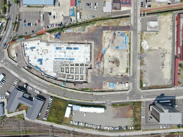 基礎工事の様子を新庁舎敷地の真上より撮影した写真